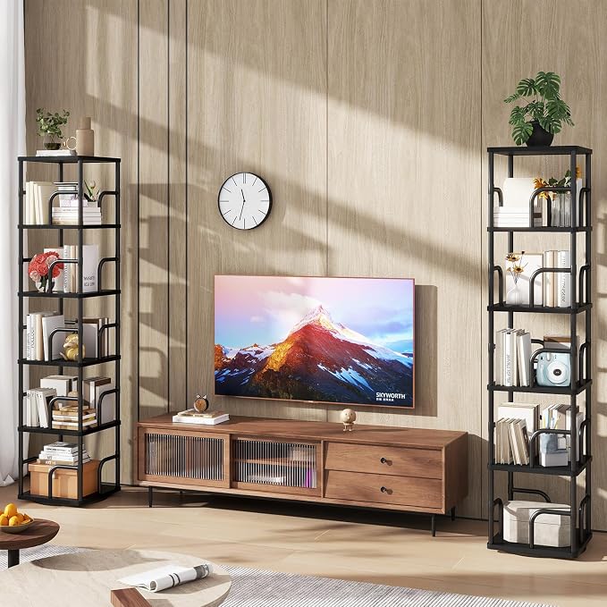 IBUYKE 6 Tier Rotating Bookshelf, Square Bookcases - Image 2