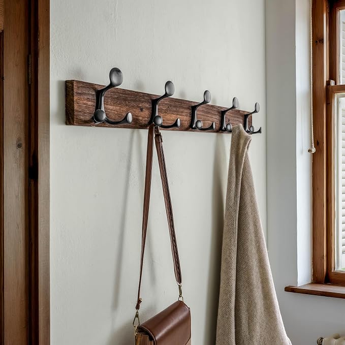 SKOLOO 30-Inch Wood Burnt Coat Rack Wall Mount - Image 2