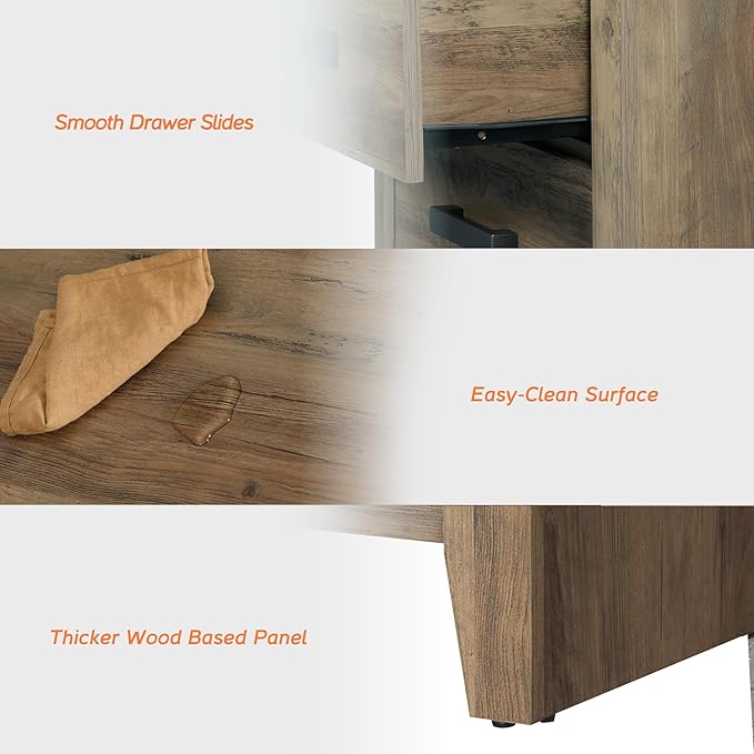WAMPAT Farmhouse 3 Drawer Nightstand Set of 2, Large Wood Bedside Tables - Image 6
