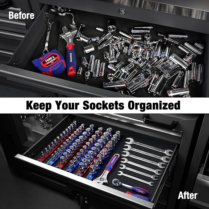 WORKPRO Magnetic Socket Organizer, 1/4-Inch Drive Aluminum Alloy Sockets Rail - Image 2