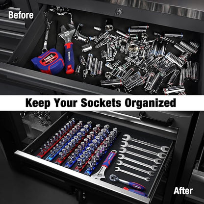 WORKPRO Magnetic Socket Organizer, 1/4-Inch Drive Aluminum Alloy Sockets Rail - Image 2