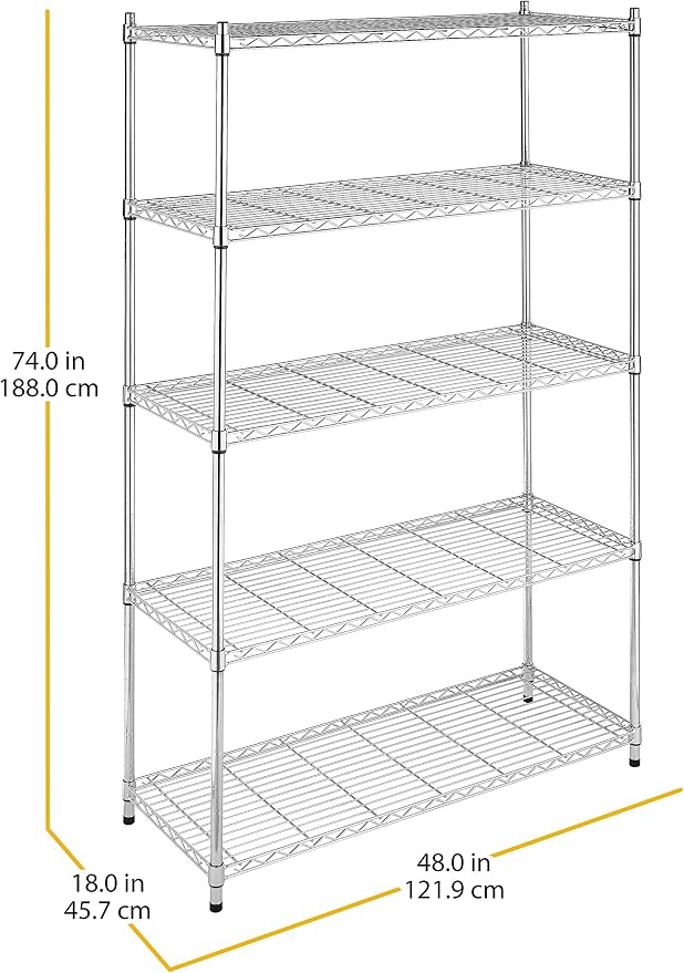 Whitmor 5 Tier Heavy Duty Shelving Unit, Metal Storage Shelves, 500 lbs - Image 3
