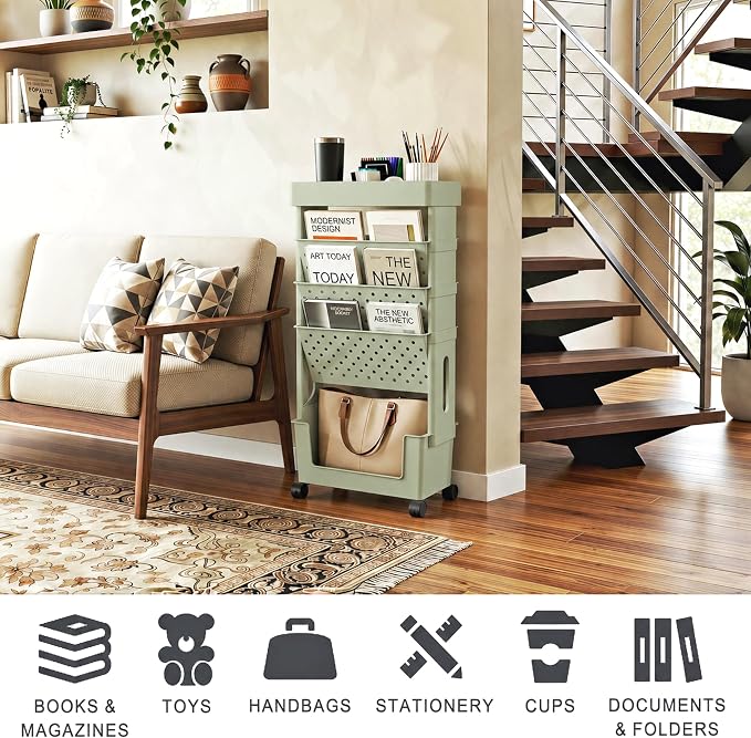 5-Tier Rolling Bookshelf Magazine Rack - Image 5