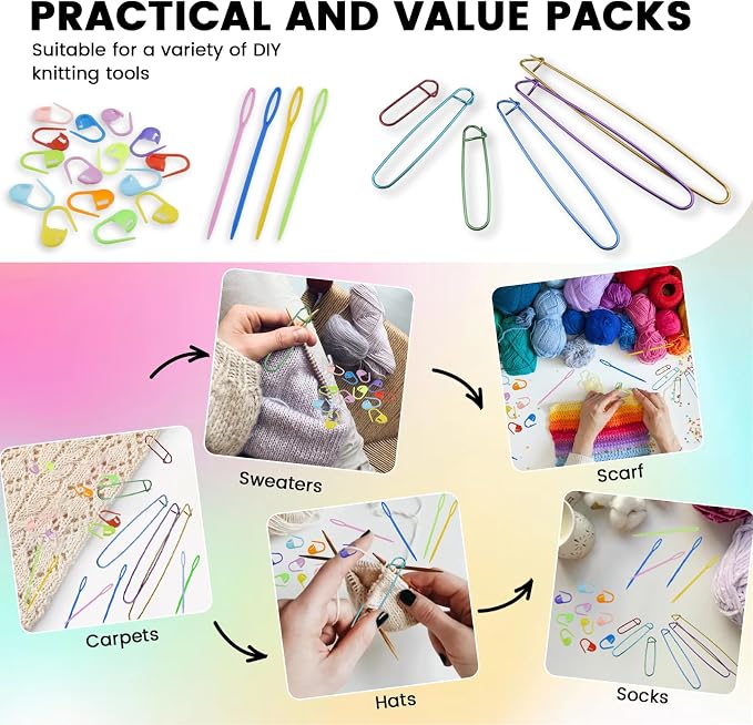 12Pcs Knitting Stitch Holder Set, 6Size Aluminum Needle Crochet Yarn Stitch - Image 6