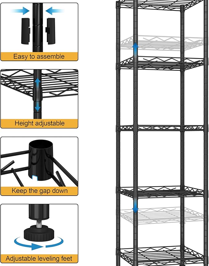 HOMEFORT Storage Shelves, 5-Wire Shelving, Metal Shelving Unit Adjustable - Image 5