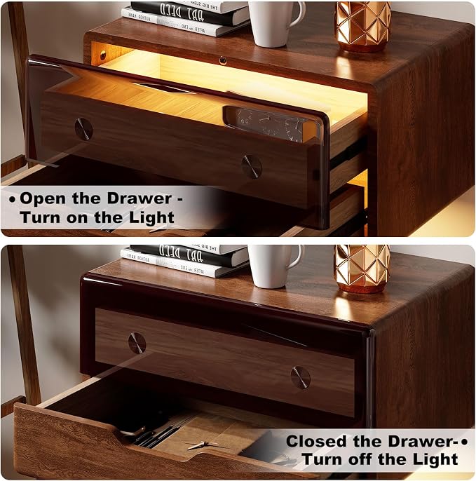 HedoAjim Nightstand Set of 2, Bedside Table Side End Table, Solid Wood Floating - Image 3
