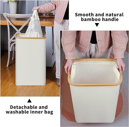 iEGrow Slim Laundry Hamper, 75L Beige Narrow Laundry Basket - Image 4