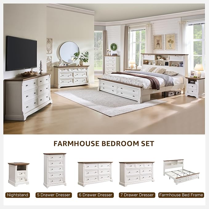 Farmhouse 6 Drawers Dresser for Bedroom, Wooden Dresser TV Stand - Image 6
