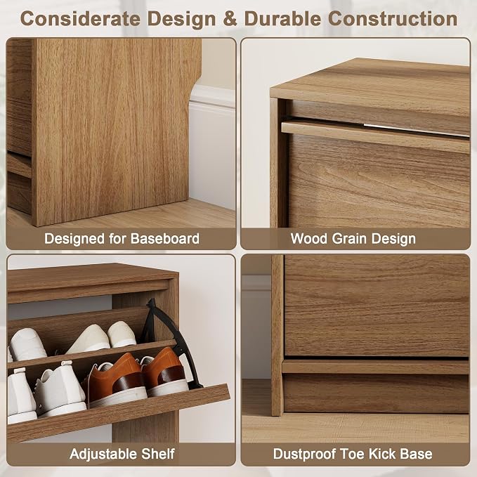 Shoe Cabinet with 3 Flip Drawers, 31.5" W Narrow Shoe Storage Cabinet - Image 5