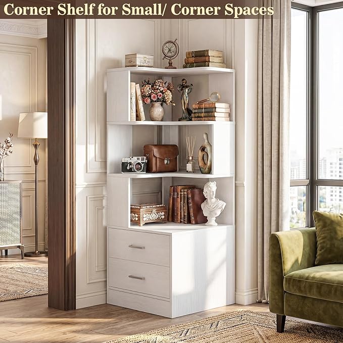 Armocity Corner Bookshelf with Drawers, Small Corner Shelf with Drawers | L - Image 4