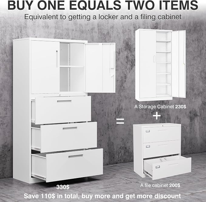 SISESOL 3 Drawer Lateral File Cabinet - Image 9