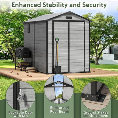 6 x 8 FT Resin Shed with Floor & Skylight, 14MM Thick Panel Storage Shed | - Image 6