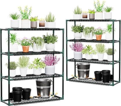 Joyside Outdoor Plant Shelves, 4 Tier 2 Pack Metal Stable Greenhouse Shelving by Joyside