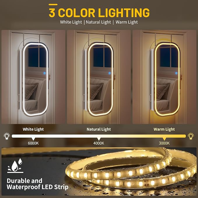 LVSOMT LED Mirror Jewelry Cabinet, Wall/Door Mount Jewelry Mirror Organizer - Image 3