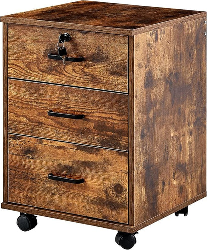File Cabinet with Lock 3 Drawer Mobile Filing Cabinet with 360° Swivel Wheels - Image 9