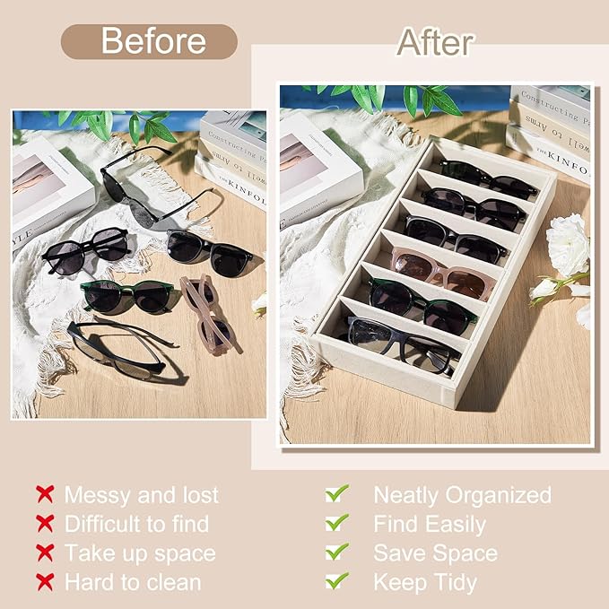 4 Pcs Velvet Sunglasses Organizer Tray 6 Grid Sunglass Organizer Velvet Tray - Image 4