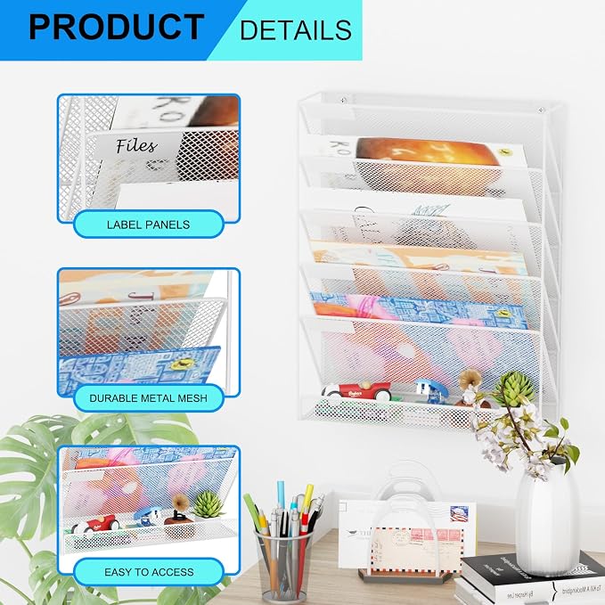 Wall File Organizer Holder Mesh Hanging Paper Document Holder, Vertical 6 - Image 4