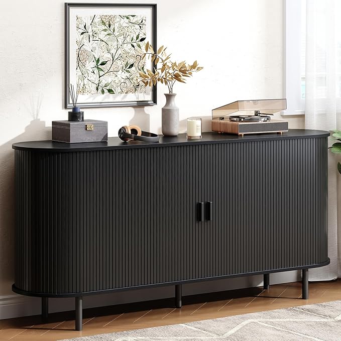Buffet Cabinet with Storage, Fluted Sideboard Buffet with Sliding Door by LEFURTURE