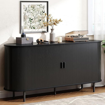 Buffet Cabinet with Storage, Fluted Sideboard Buffet with Sliding Door by LEFURTURE
