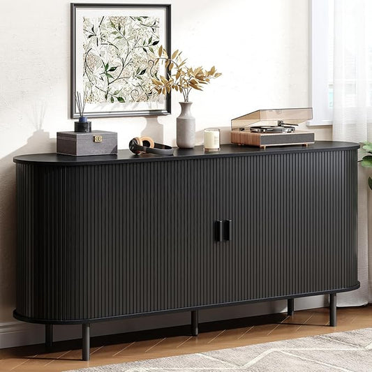 Buffet Cabinet with Storage, Fluted Sideboard Buffet with Sliding Door by LEFURTURE
