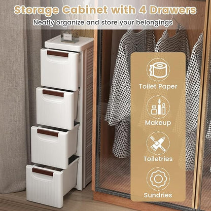 4-Drawer Narrow Storage Cabinet, Slim Rolling Cart | Mobile Plastic Cart - Image 7