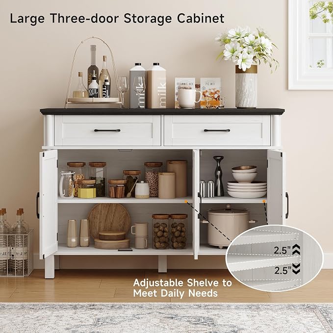 48 Inches Buffet Cabinet with Storage, Farmhouse Sideboard Buffet w/2 Drawers - Image 5