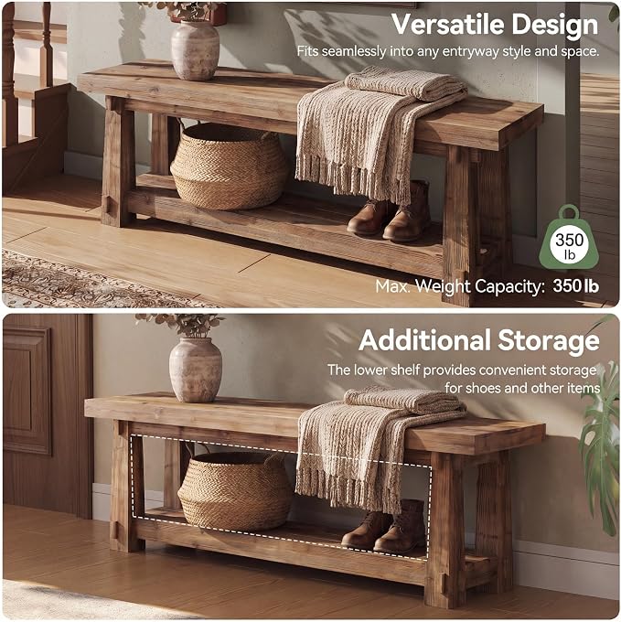 55'' Solid Wood Entryway Bench - Image 7
