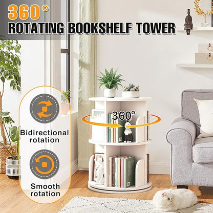 RUNSUNSPRI 2 Tier Rotating Bookshelf Tower Spinning Bookshelf Revolving - Image 5