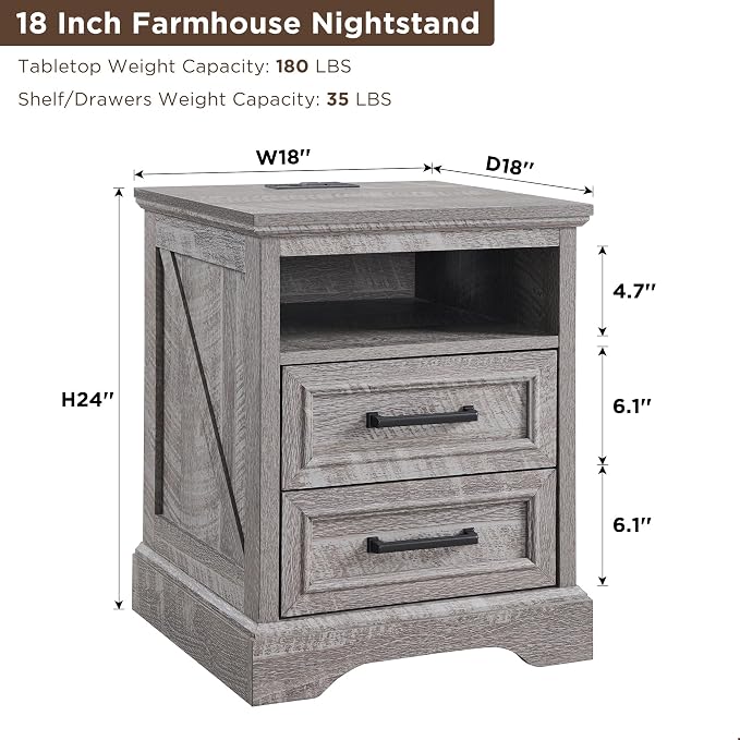 ACCOHOHO 18" Farmhouse Nightstand Set of 2 - Image 2