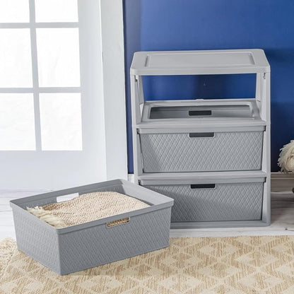 Gray Wide Storage Tower, 3 Drawer Plastic Organizer - Image 2