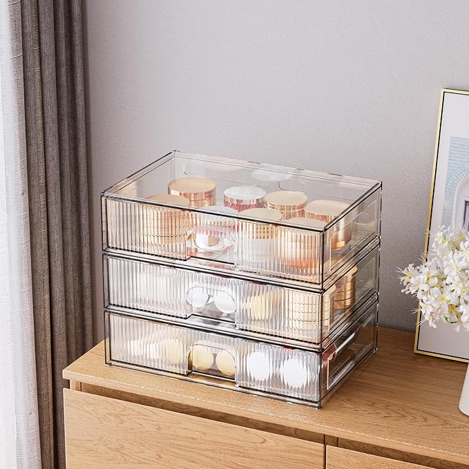 ZHIAI Stackable Storage Drawer, 3 Piece Acrylic Organiser - Image 2