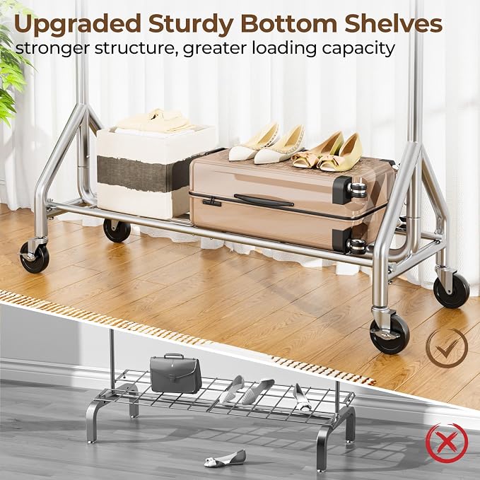 Heavy Duty Clothes Rack Load 450 LBS, Metal Garment Rack, Standing Rolling - Image 5