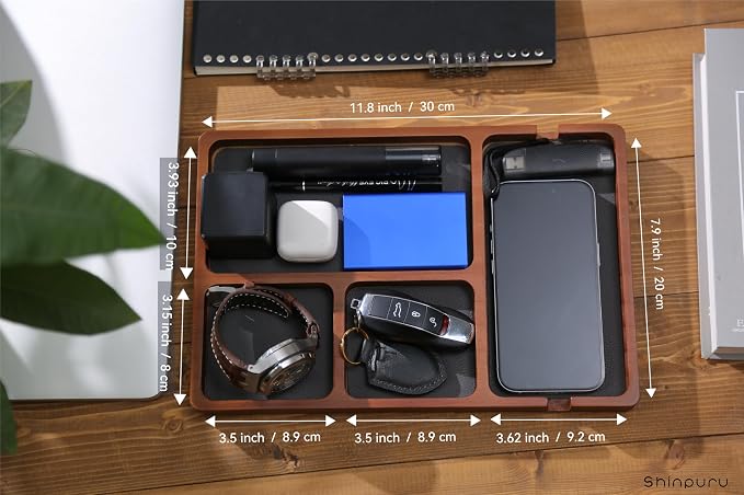 Shinpuru Wooden Valet Tray for Men, Nightstand Organizer - Image 4