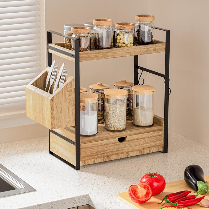 2-Tier Bathroom Counter Organizer, Wooden Vanity Shelf - Image 5