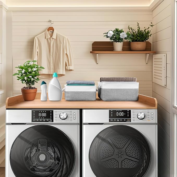 Washer Dryer Countertop with 2 Pack Storage Baskets, Wood Washer and Dryer - Image 2
