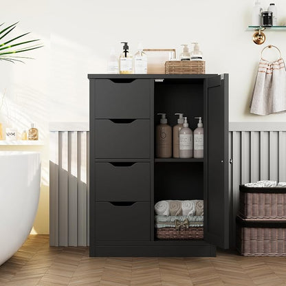 Shintenchi Bathroom Floor Storage Cabinet, Wooden Storage Organizer - Image 2