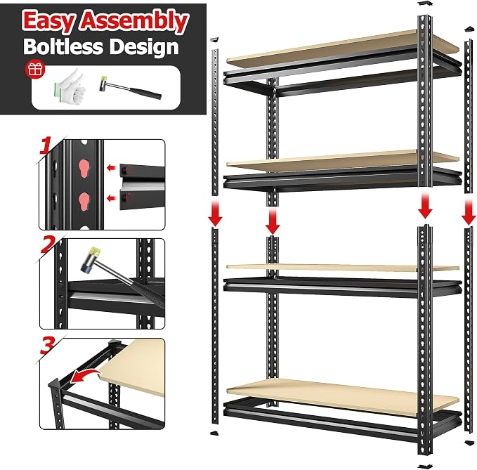 REIBII Storage Shelves Adjustable Metal Shelving 1600LBS Garage Shelves - Image 7