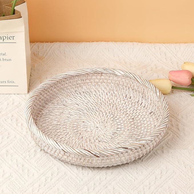 Hipiwe Key Basket Bowl for Entryway 10" Round Woven Wicker Fruit Tray Serving - Image 7