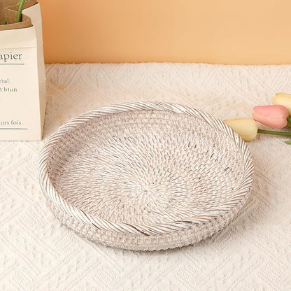 Hipiwe Key Basket Bowl for Entryway 10" Round Woven Wicker Fruit Tray Serving - Image 7