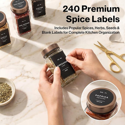 EDELHAUS Glass Spice Jars with Label, 24x Champagne Bronze Steel Lids | - Image 5