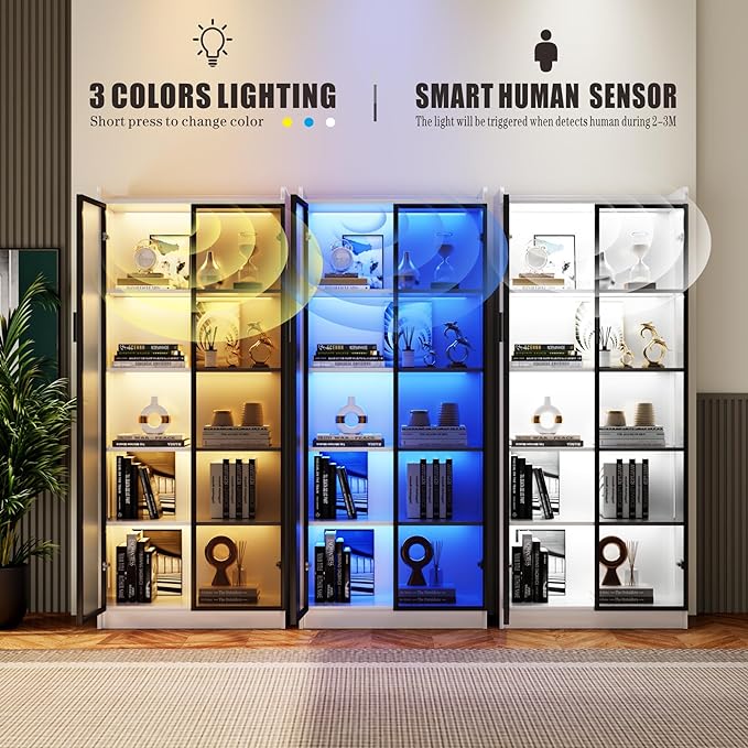 Display Cabinet with Doors and Adjustable Shelves, 5 Tier Display Case - Image 3