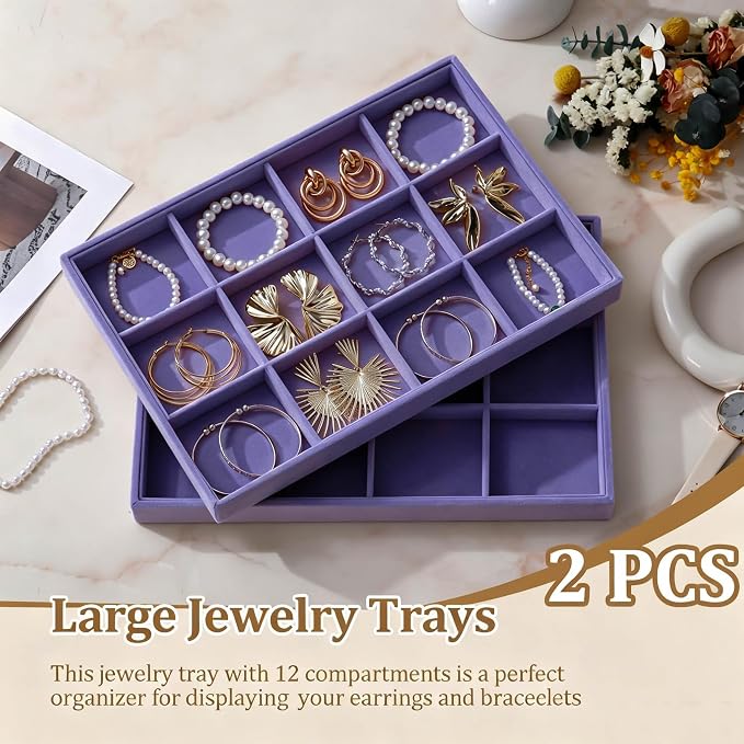 Large Velvet Jewelry Tray 2 Pack Stackable Jewelry Display Drawer Inserts Trays - Image 2