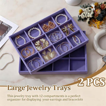 Large Velvet Jewelry Tray 2 Pack Stackable Jewelry Display Drawer Inserts Trays - Image 2