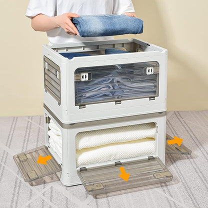 32Qt Plastic Storage Bins With Lid, Collapsible With Wheels, 4 Doors, Stackable - Image 5