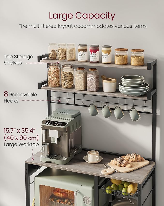 VASAGLE Bakers Rack with Power Outlet, 35.4 Inches Microwave Stand, Coffee Bar - Image 6