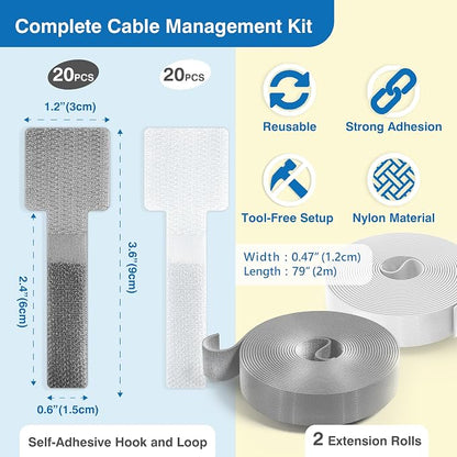 Cable Management Kit – 40 Self-Adhesive Hook and Loop Ties - Image 2