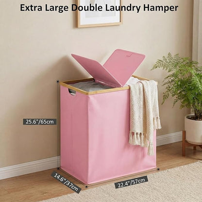 efluky Laundry Hamper with Lid, Double Laundry Basket with 2 Removable Bags - Image 3