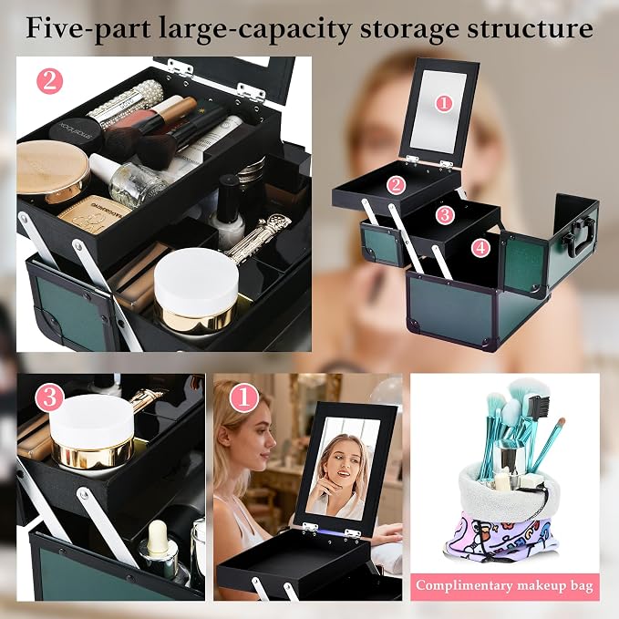 Makeup Train Case, Portable Makeup Case - Image 5