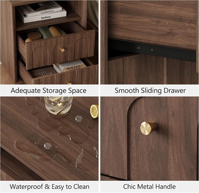 Nightstand with Charging Station, Mid Century Modern Nightstand with Arched - Image 5