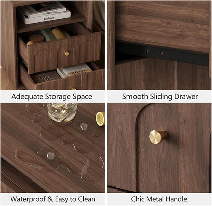 Nightstand with Charging Station, Mid Century Modern Nightstand with Arched - Image 5